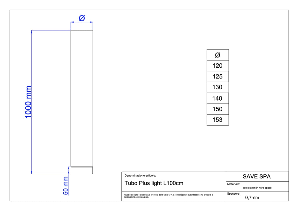 TUBO PER STUFA A LEGNA 'PLUS LIGHT' Ø 150x1000 mm - SAVE