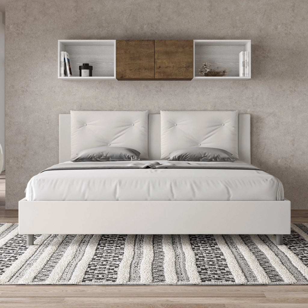 BS COM Letto con rete imbottito 180x190 similpelle bianco