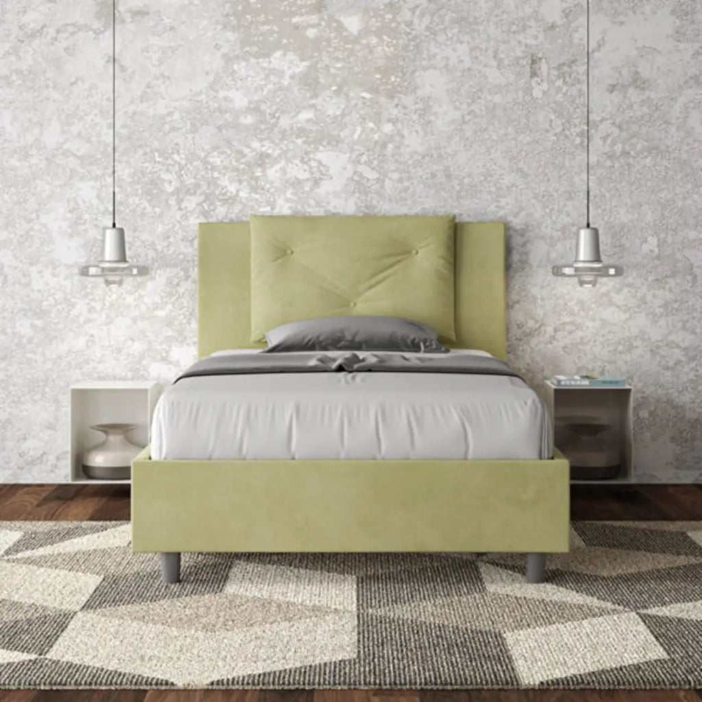 Letto una piazza e mezza senza rete imbottito 120x190 microfibra tè verde Appia