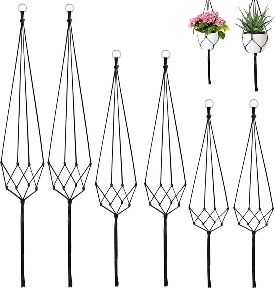 Sostegni per piante appesi - contenitore decorativo - 6 pezzi - nero