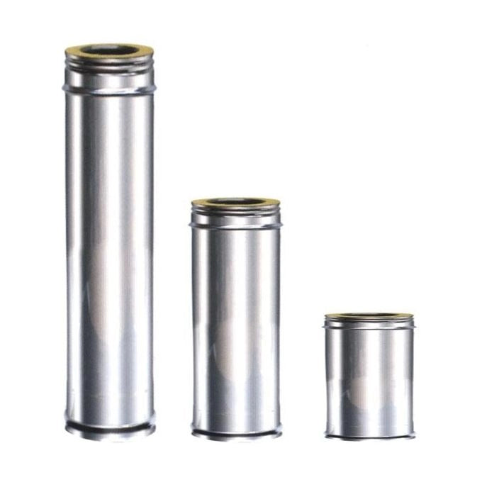 MARAL M98784 Tubo inox doppia parete diametro interno 8 cm diametro esterno 13 cm lunghezza 33 cm isolamento in lana di roccia 25 mm parete interna in acciaio inox Aisi 316L parete esterna in Aisi 304 finitura lucida colore Acciaio