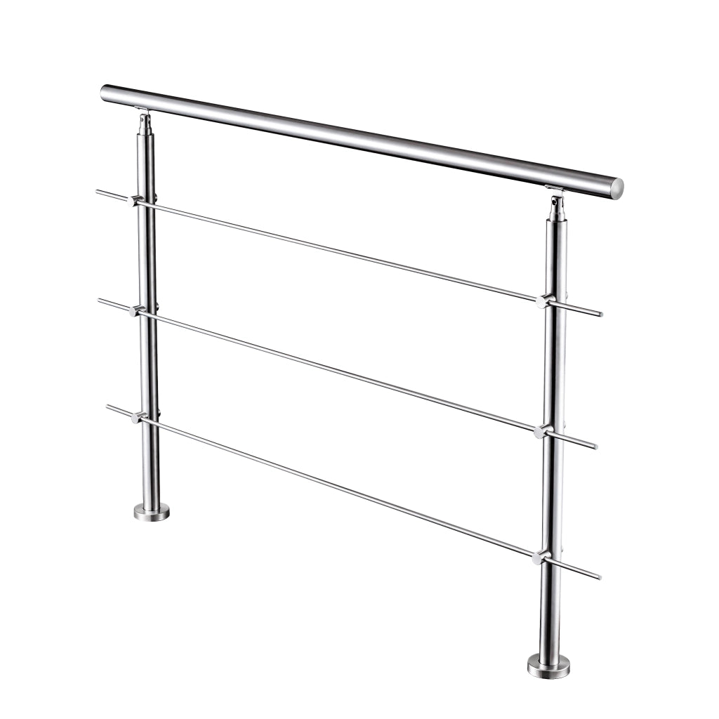 Ringhiera Balaustra Corrimano in acciaio inox spazzolato 180x106cm per interni ed esterni 3 barre trasversali