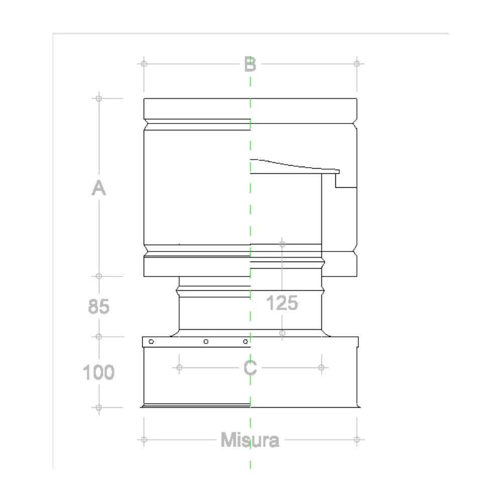 Fumaiolo da 40x40cm tipo botte 4 venti inox aisi 304 base quadra