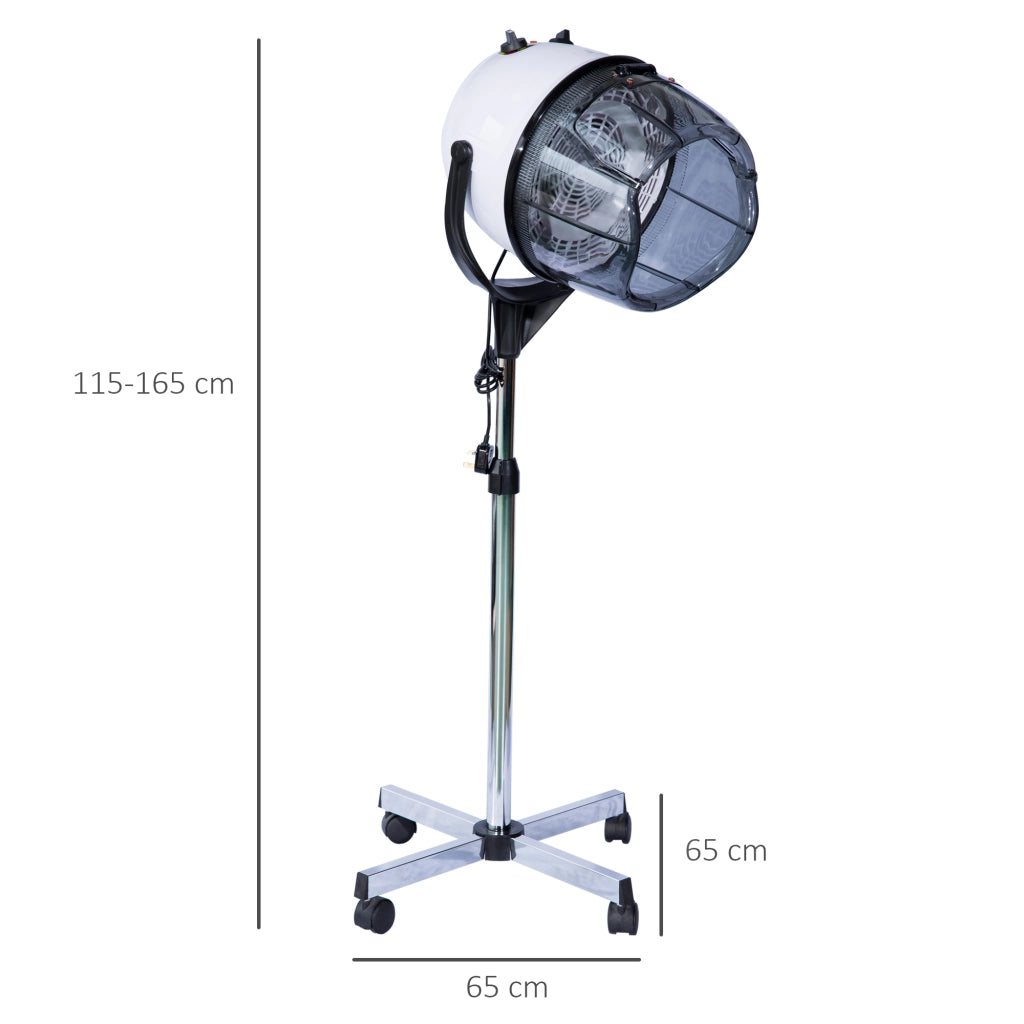 EasyComfort Casco Asciugacapelli 1180W ad Altezza Regolabile, Casco per Capelli con Timer 60 Minuti e Ruote Girevoli, in PP, PC e Acciaio, 65x65x115-165 cm, Bianco