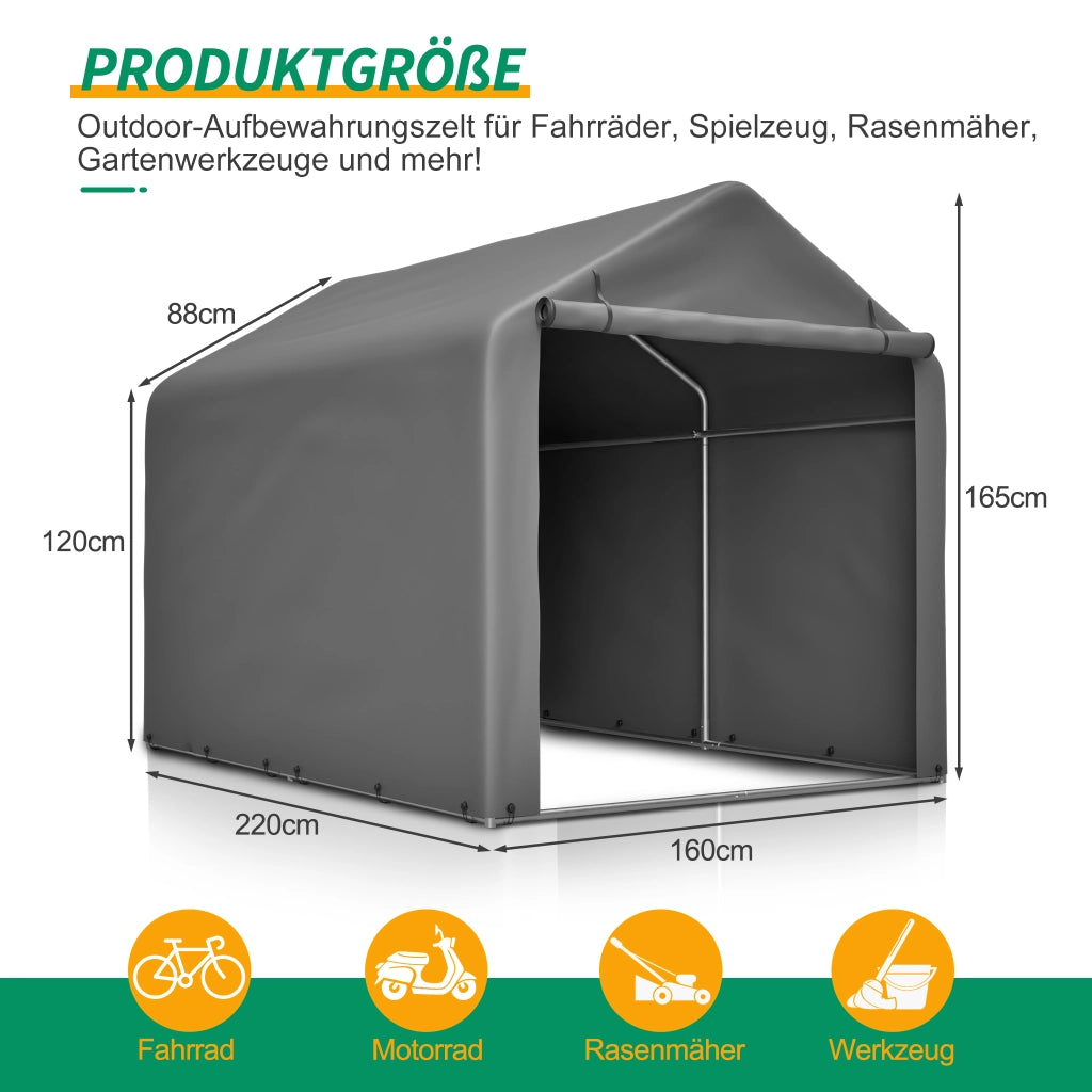 Garage per biciclette 160x220x165 cm con porta a rulli struttura impermeabile in PE ideale per riporre biciclette e attrezzi da giardino patio e esterni