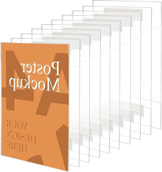 Sostegni per poster adesivi universali con adesivo resistente a graffi e scalfi, display per placcati acrilici trasparenti, 10 pezzi, per A4, senza perforazione.