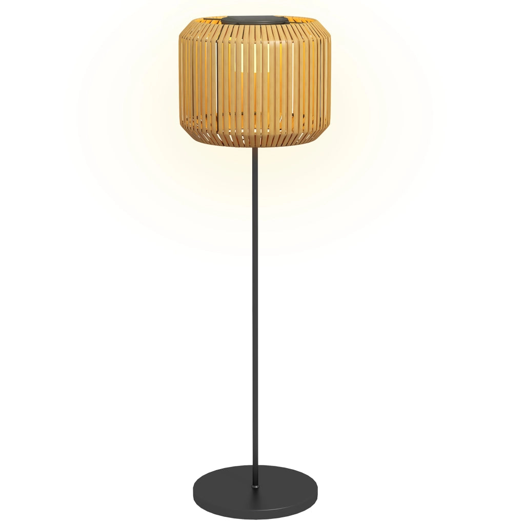 Lampada solare in rattan per vialetti con luce bianca calda, lampada da giardino a LED impermeabile con sensore di luce, lampada da terra in acciaio
