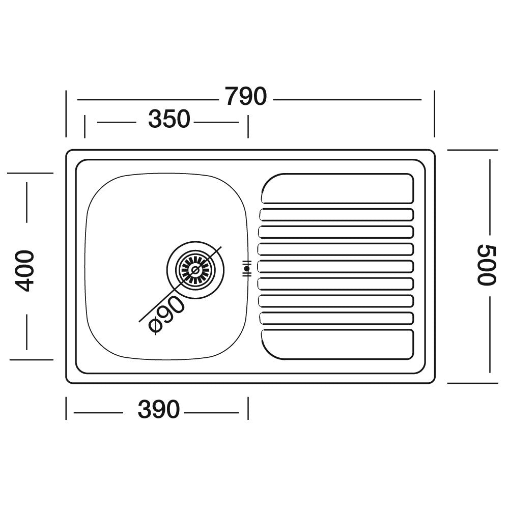 Lavello incasso cucina acciaio 79x50 cm una vasca e gocciolatoio destro Classic 273DX