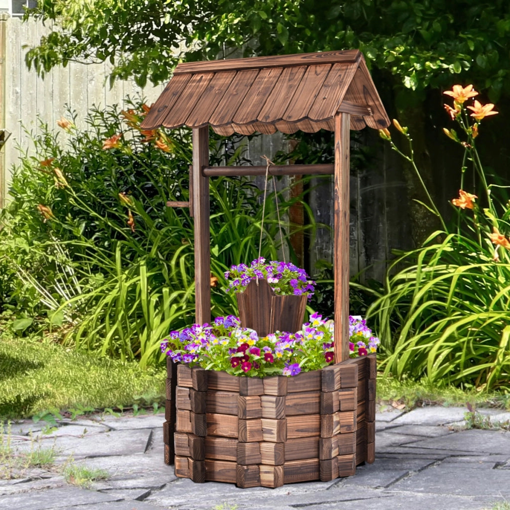 Pozzo di legno da esterno, Pozzo decorativo per piante e fiori per giardino