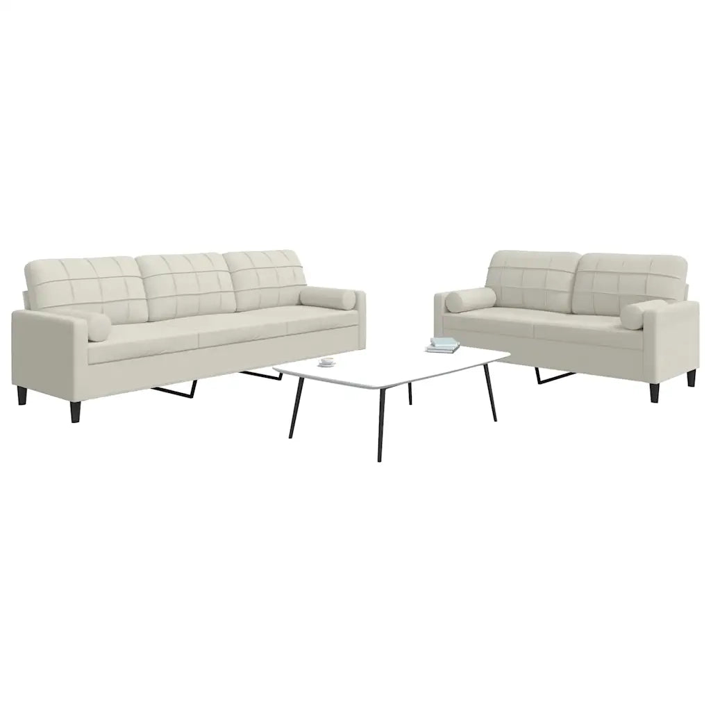 Set di Divani 2 pz con Cuscini e Rinforzi Crema in Velluto 3278499