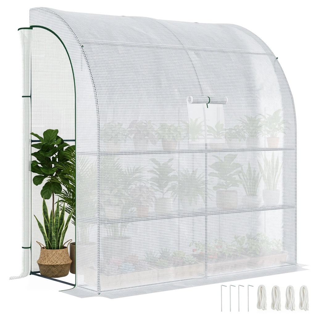 Serra Addossata a 3 Livelli con Porte e Finestre Avvolgibili, in PE e Acciaio, 200x100x215 cm, Verde e Bianco