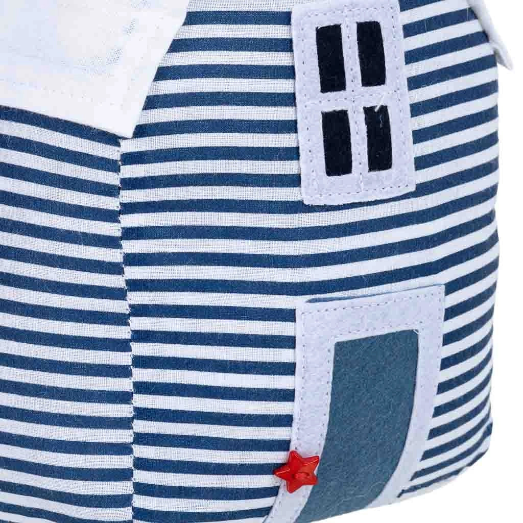 Fermaporta in cotone con casa blu, 16x12x20h cm