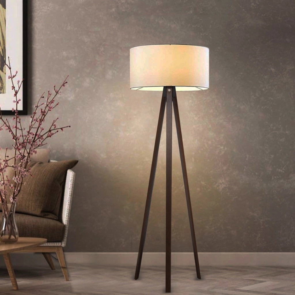 Lampada da Terra a Treppiede Newport Alta 140 cm Paralume Cilindrico - color Crema lux.pro