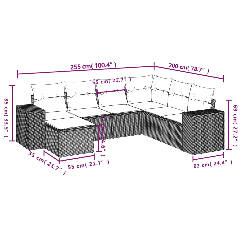 Set Divani da Giardino con Cuscini 7pz Nero Polyrattan 3255233