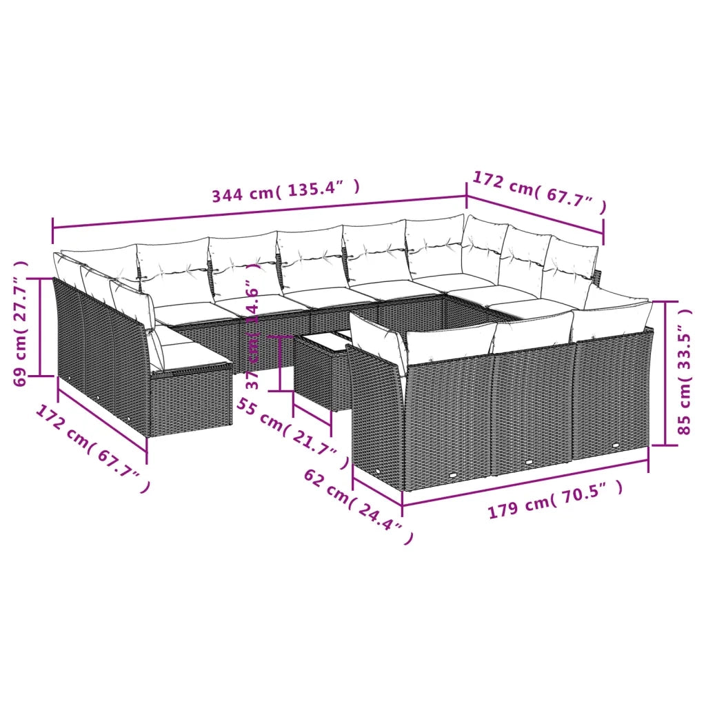 Set Divani da Giardino 14pz con Cuscini in Polyrattan Nero 3250294