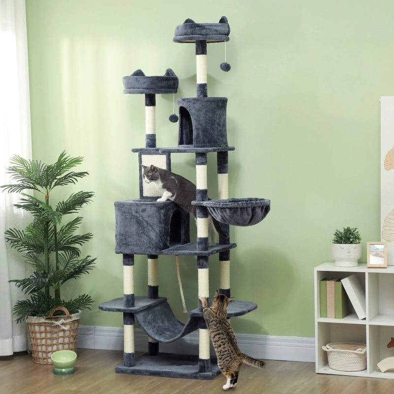 ALBERO RASCHIATOIO 60x50x206 cm Grigio scuro in poliestere con tiragraffi in sisal