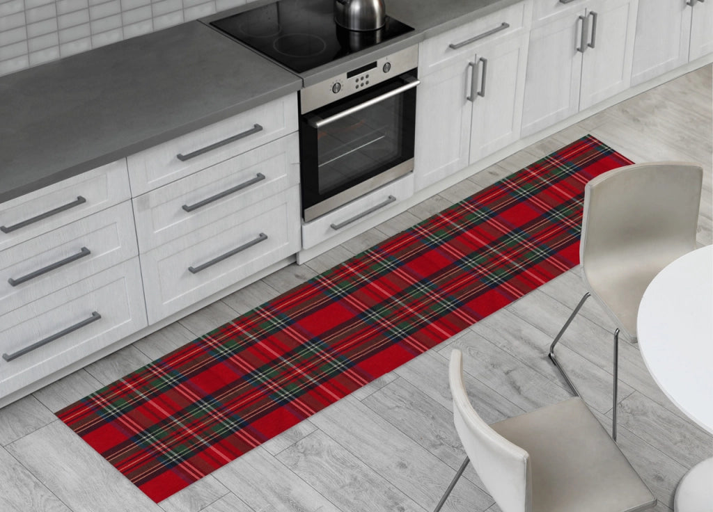 Tappeto Passatoia Con Retro Antiscivolo Disegno Natalina Lurex Tartan Scozzese Rosso - 50x140 - Natalina
