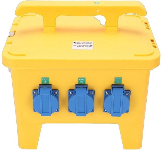 Distributore di corrente portatile - 6 uscite - Impermeabile IP65 - Verniciato - Maniglia - Distributore di corrente per costruzione 

Specifiche tecniche: 
- Codice prodotto: 
- Modello: 
- IP65: 
- Materiale: 
- Dimensioni: 
- Peso: 
- Certificazioni: