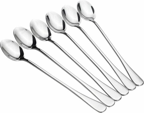 6 Paletti a Punta Lunga per Dessert, Latte Macchiato, Yoghurt o Cocktail - Paletti per Dessert in Acciaio Inox - Argento - 6 Pezzi