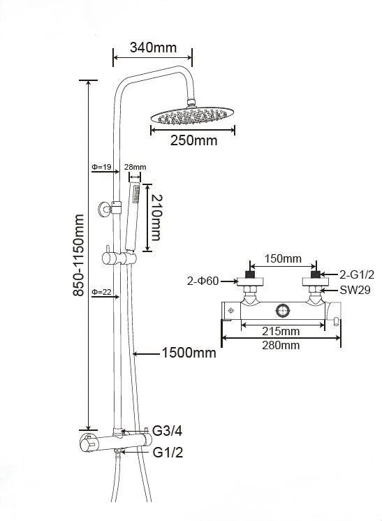 Colonna doccia miscelatore meccanico SH4086C CONGO - Cromato Lucido