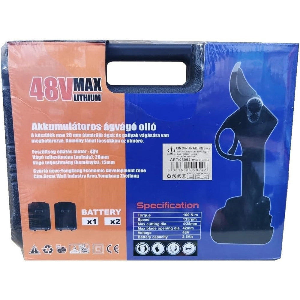 Trade Shop - Cesoia Elettrica Forbice 2 Batterie Da 48v Trincia Rami Professionale Senza Fili -