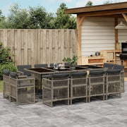 Set da Pranzo da Giardino 13pz con Cuscini Grigio in Polyrattan