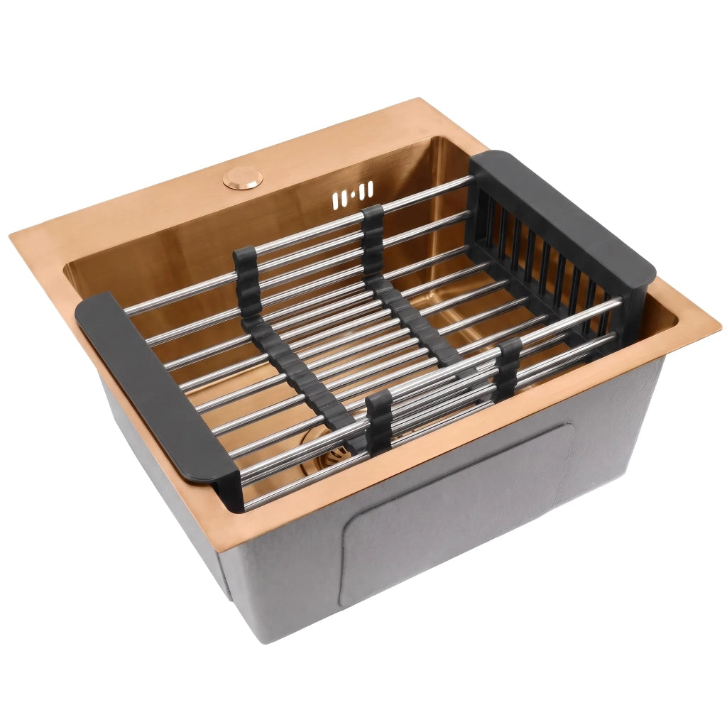 Lavello In Acciaio Con Set Di Accessori 3 Pz. Rea Leo 40 Brush Copper Accessori grigi