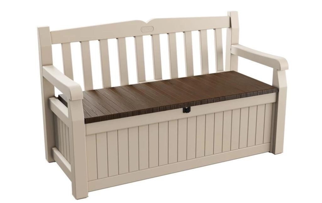 Keter K183978 Eden Bench Cassapanca da Giardino in Resina 265 L con Schienale e Braccioli colore Beige