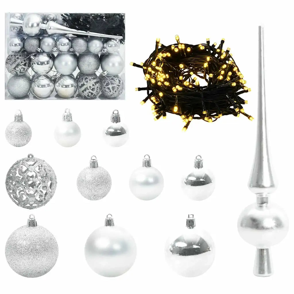 Set di Palle di Natale con 150 LED 61 pz Argento Plastica CFW5365126