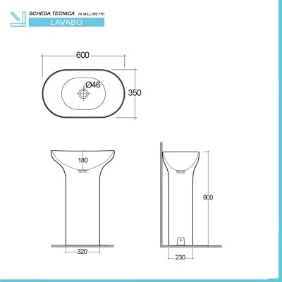 Lavabo freestanding bianco Des in ceramica