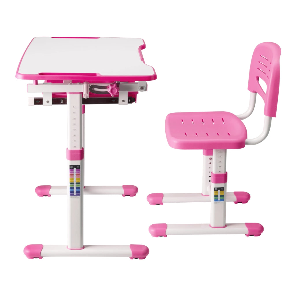 Set Sala Scrivania e Sedia per Cameretta Regolabili in Altezza - Rosa / Bianco [en.casa]