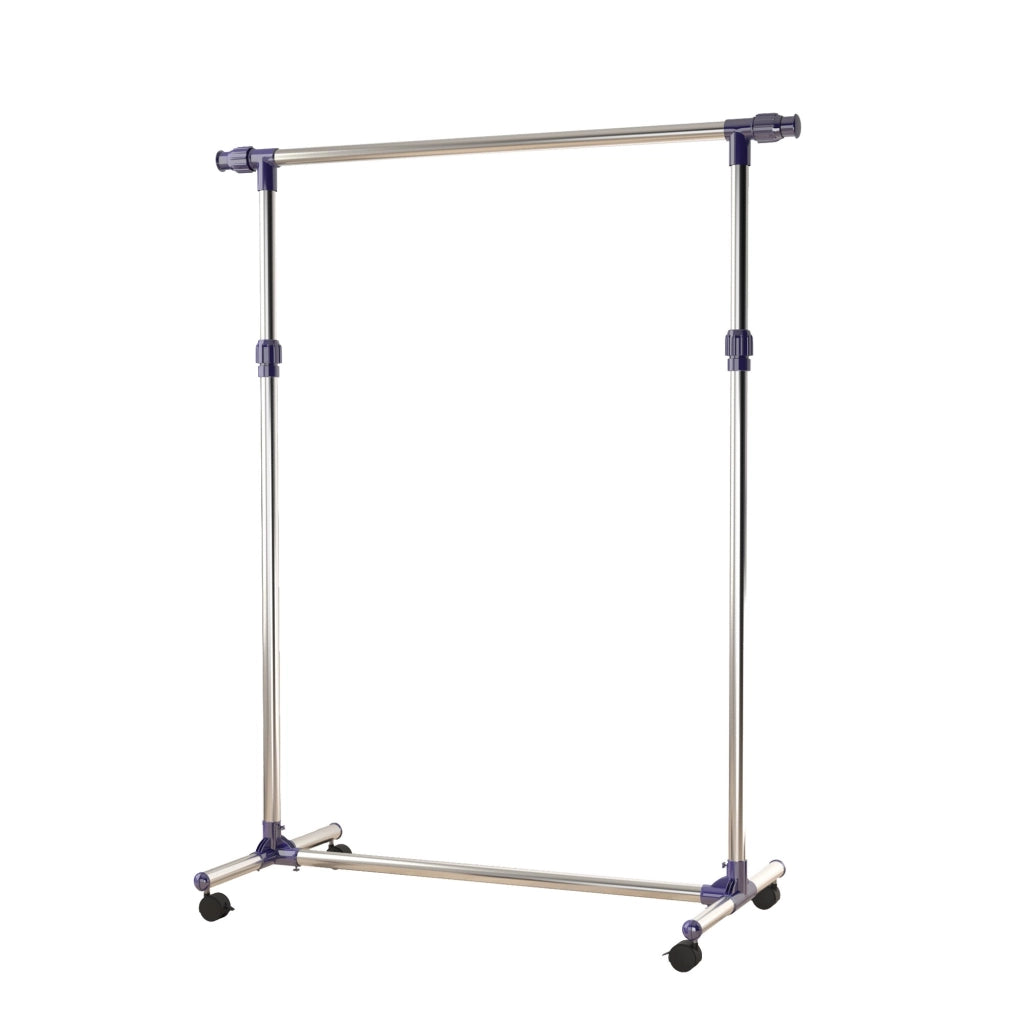 EasyComfort Appendiabiti Stender Porta abiti singolo per vestiti, in acciaio inox su ruote. Larghezza e altezza regolabili