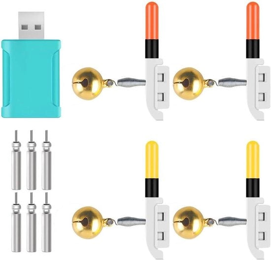 Set di luce visiva elettronica da 4 pezzi con allarme a LED a batteria - Allarme a batteria acqua resistente per pesca notturna - Incluso caricatore e batteria