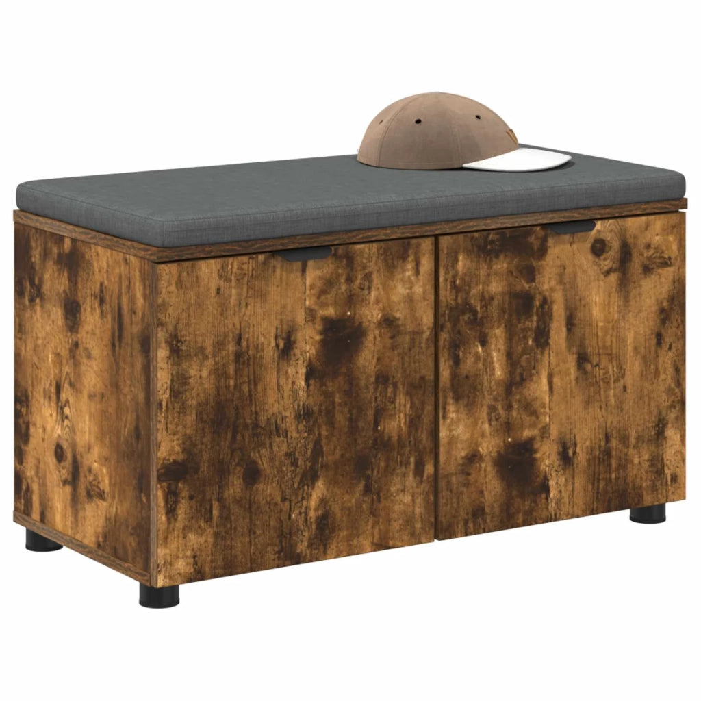 Panca per ingresso con cuscino-Sgabello-Panca da Corridoio Rovere fum¨¦ 80 x 46 x 46 cm