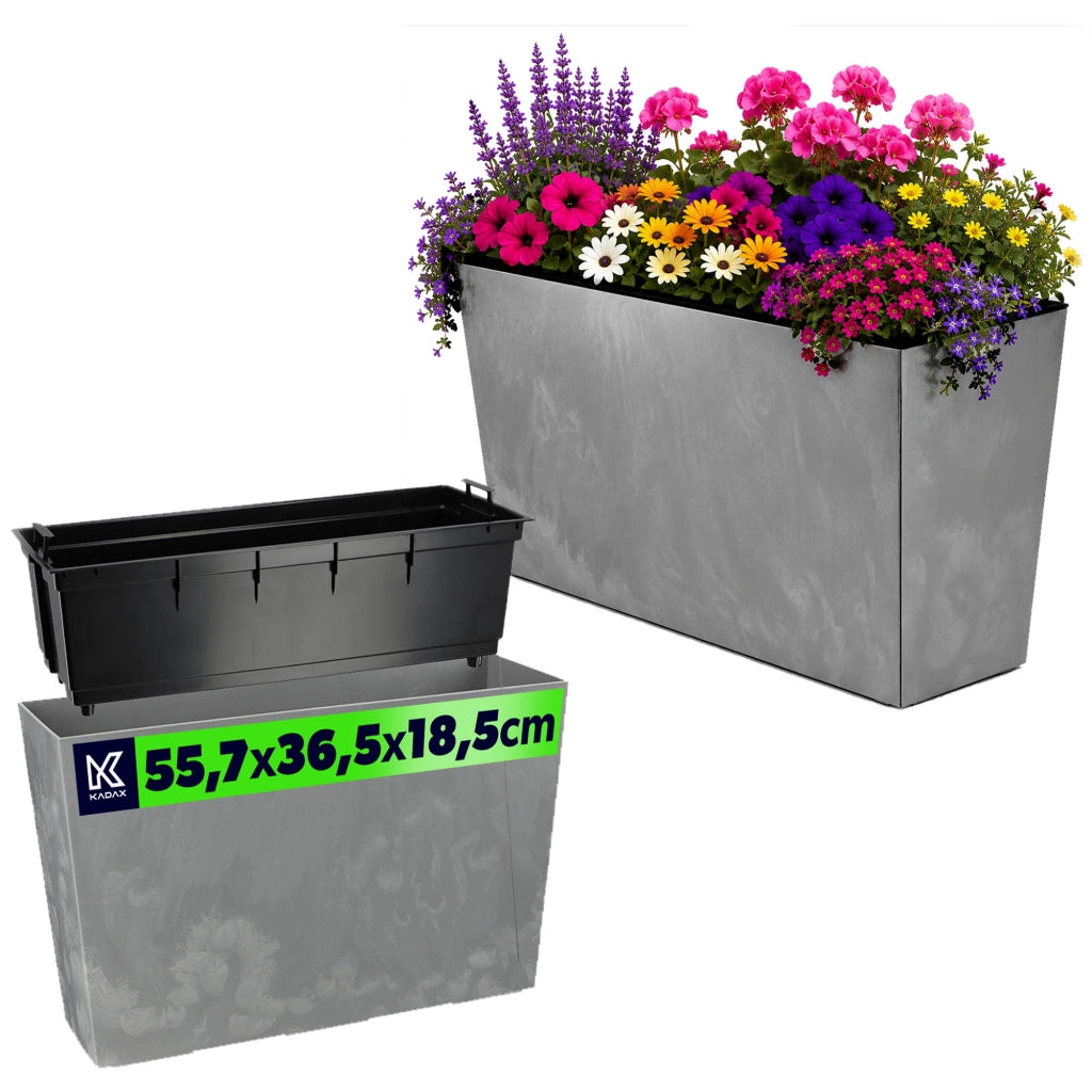 Vaso da fiori KADAX, alto + inserto, 19x56 cm, grigio cemento.