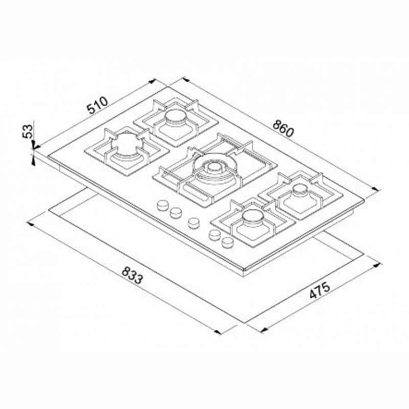 Piano cottura da incasso elleci Plano 90 5 fuochi 40 Nero Granitek PGSP90140CS