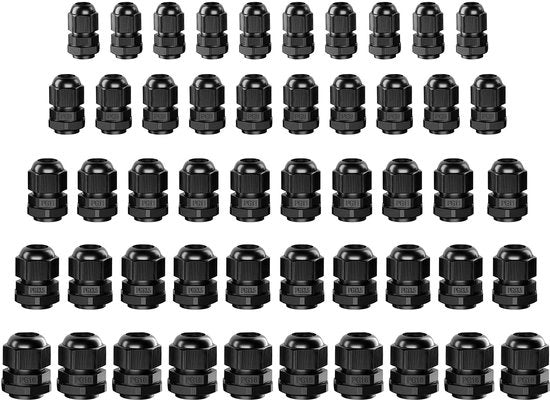 Connettore a cavo adattabile idrorepellente - 50 pezzi - in nylon - ampio range di regolazione - adatto per fissaggio di cavi - resistente e impermeabile - cavo passante