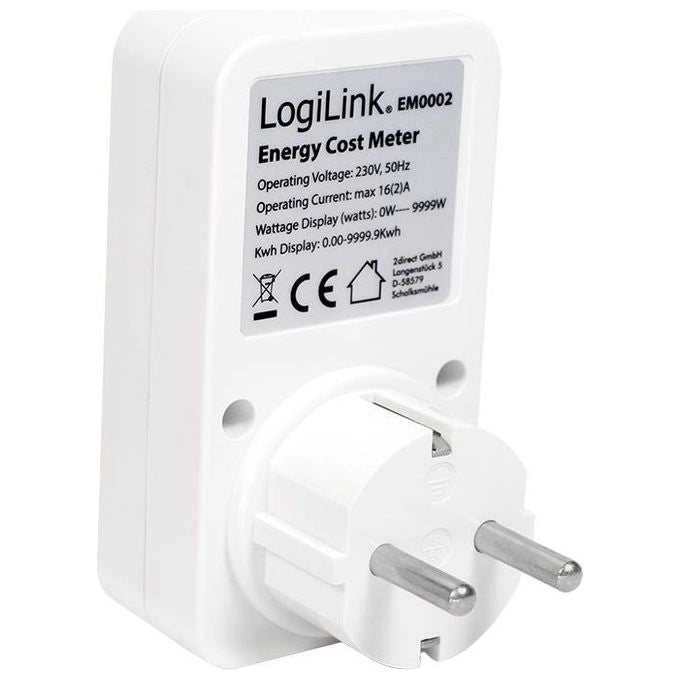LogiLink EM0002 Misuratore di Consumo Energetico Presa Schuko 16A 3680W Display LCD kWh