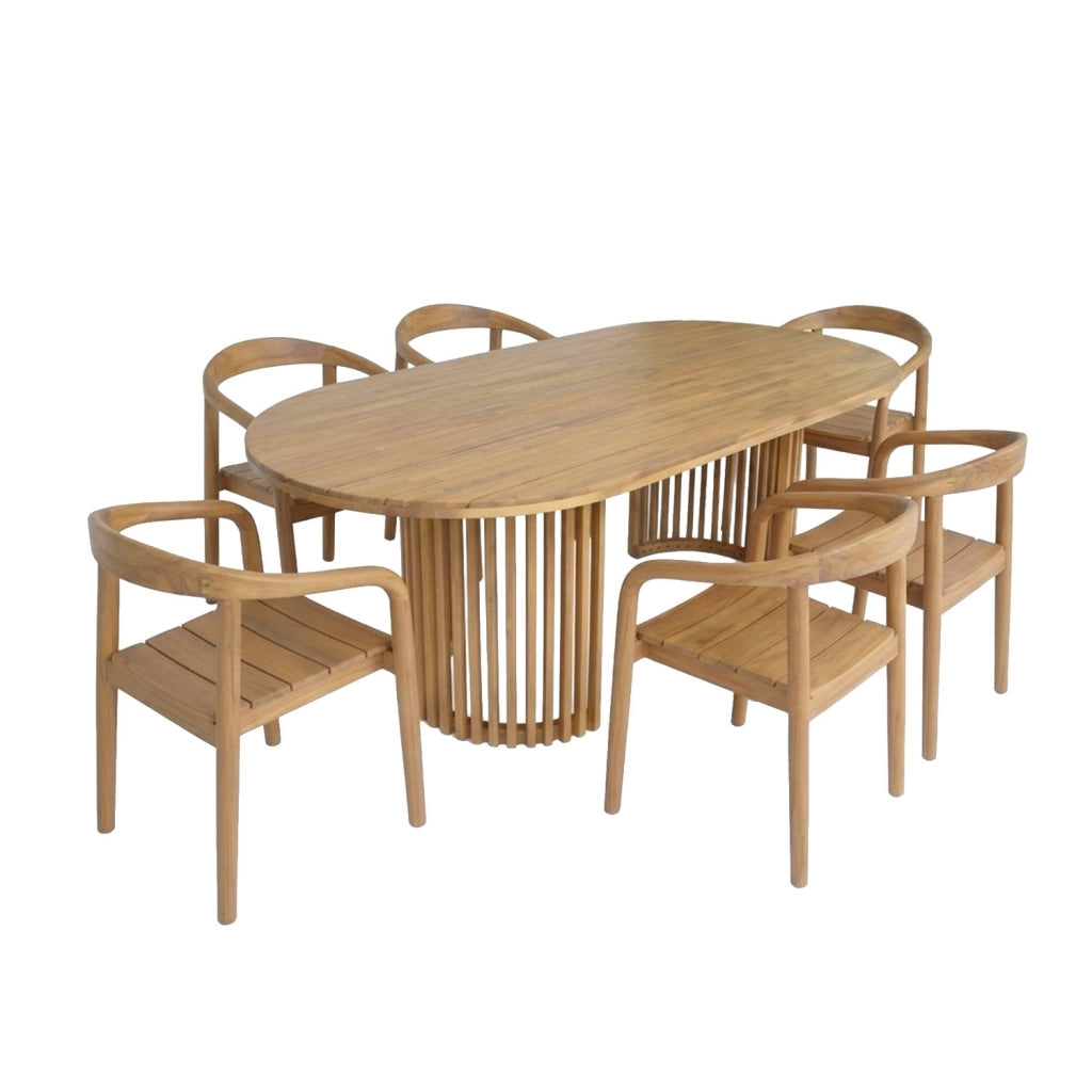 Set tavolo da giardino in legno di acacia con 6 sedie, marrone