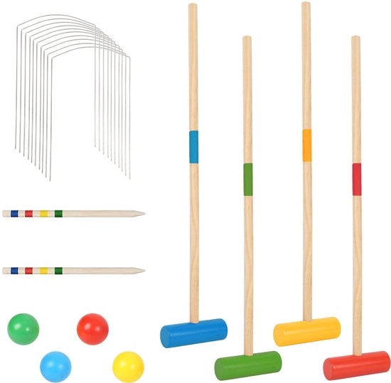 Set di Croquet in Legno per 4 Giocatori Gioco da Esterno per Bambini e Adulti in Giardino 

Modello: 
4 Hamer 
10 Portali 
6cm Palle