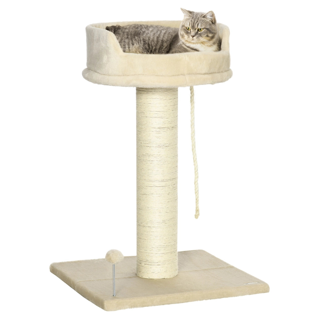 EasyComfort Albero Tiragraffi per Gatti con Lettino e Pallina in Peluche e Palo in Sisal 55x55x83cm Beige