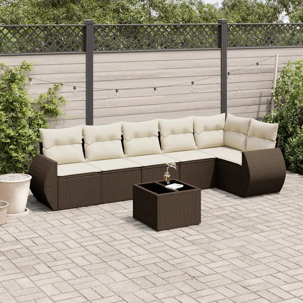 Set Divani da Giardino 7 pz con Cuscini Marrone in Polyrattan 3253740