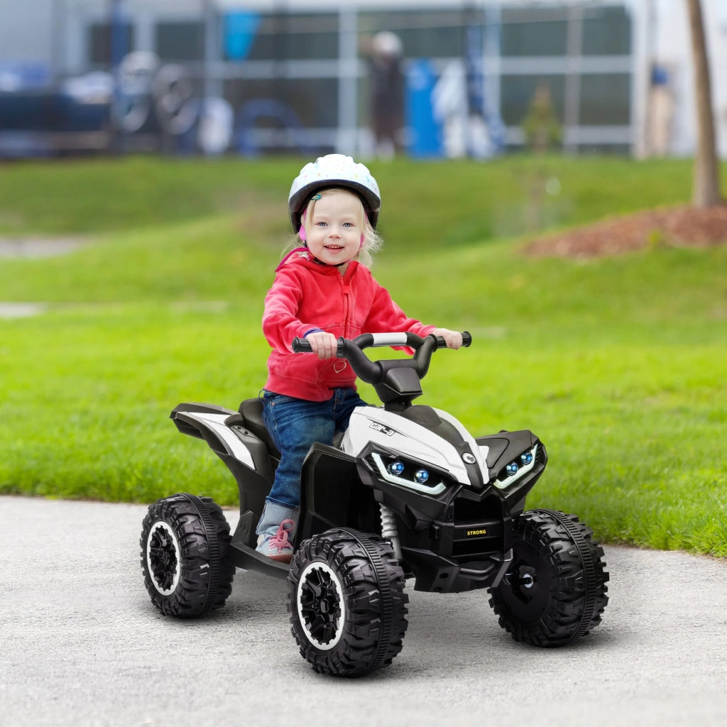 EasyComfort Quad per Bambini 3-5 Anni Elettrico 12V, 2 Velocità, Ruote Larghe con Clacson e Fari LED, Bianco