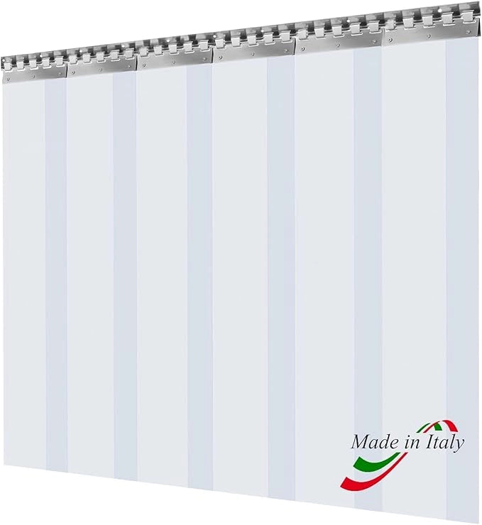 Porta Industriale a Strisce Flessibili in PVC Trasparente 2m x 5m | Ottimo Isolamento Termico | Profilo e Piastre in Acciaio Inox
