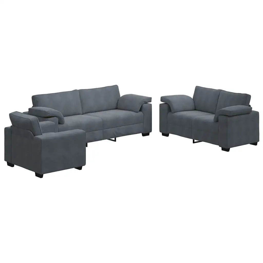 Set di Divani 3 pz con Cuscini Grigio Scuro in Velluto 3324668