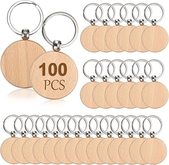50 pezzi - Chiave a forma rotonda in legno - Laser inciso - Non lavorato - DIY per artigianato regalo