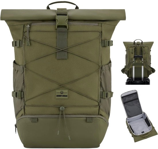 Zak da viaggio per grandi bagagli verde - 37L Rolltop - Ideale per viaggi, escursioni e viaggi - Impermeabile