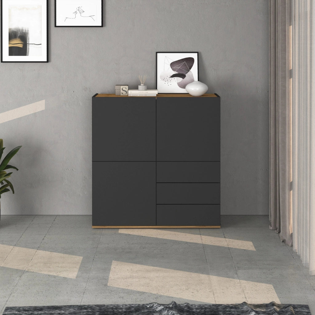 WHOUS Credenza Garda a 3 ante e 3 cassetti antracite opaco/rovere 102x35x110 cm