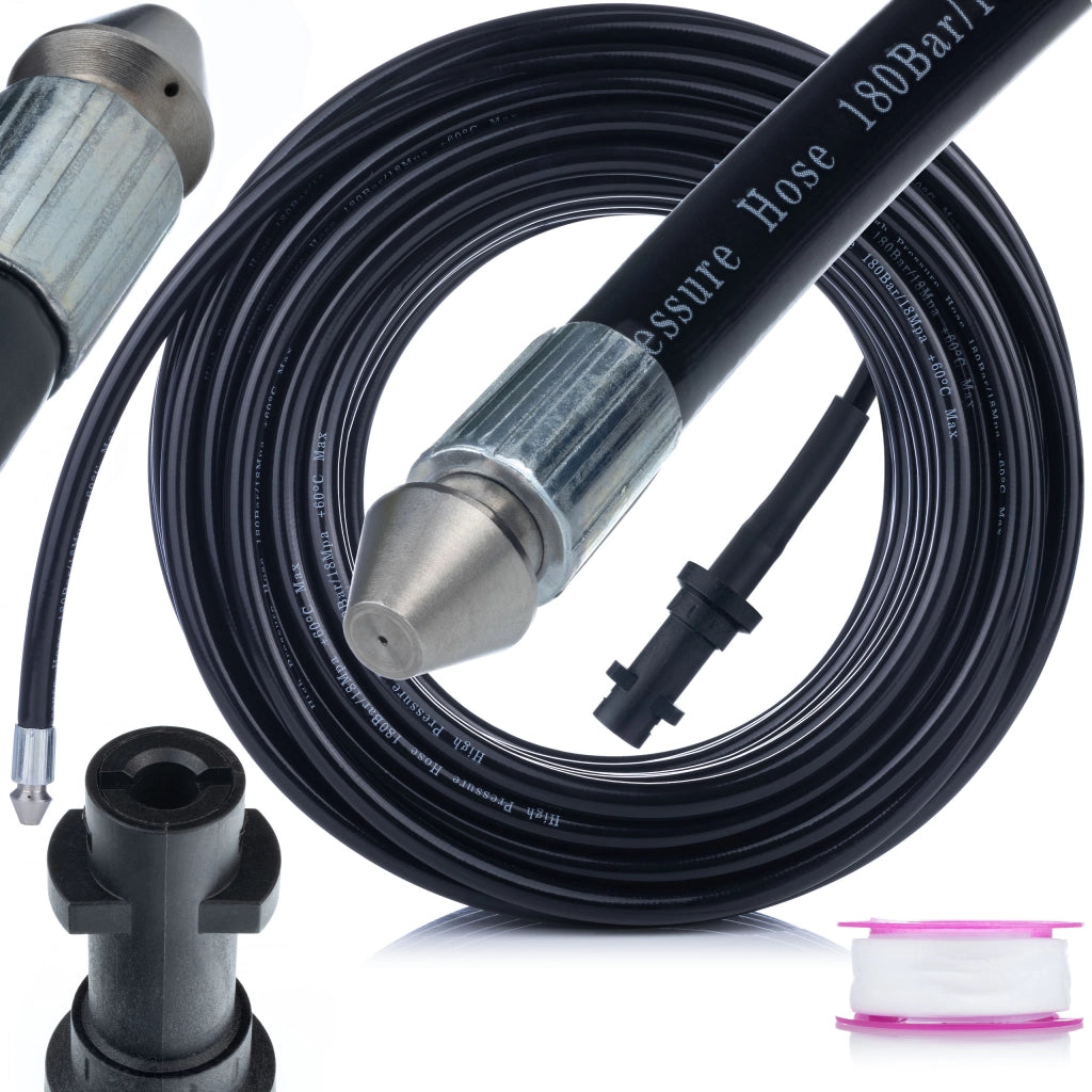 Tubo di Pulizia per Fognature 15m – Compatibile con Idropulitrice Kärcher K2-K7 | Pressione 160 Bar, Temperatura 60°C