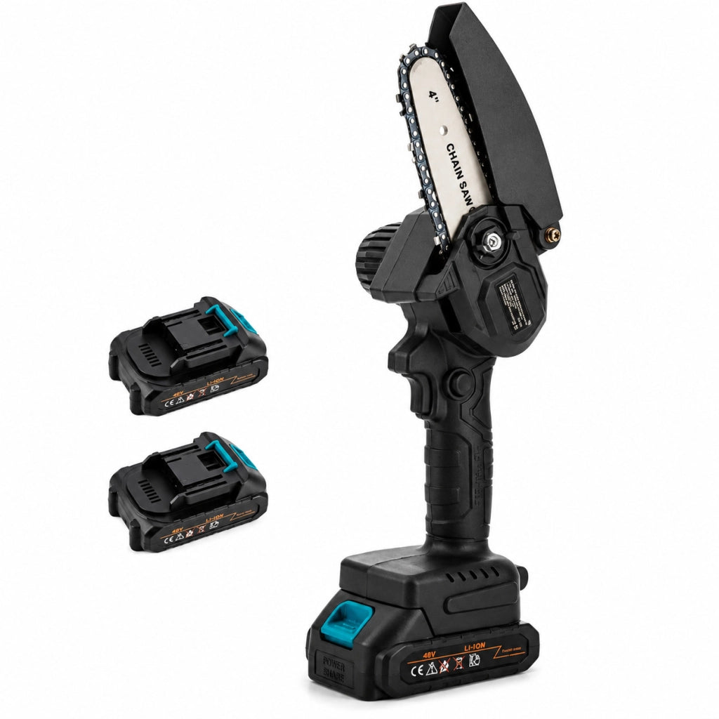 MINI MOTOSEGA 4" PORTATILE RICARICABILE A BATTERIA 48V POTATURA LEGNO SEGA 08208